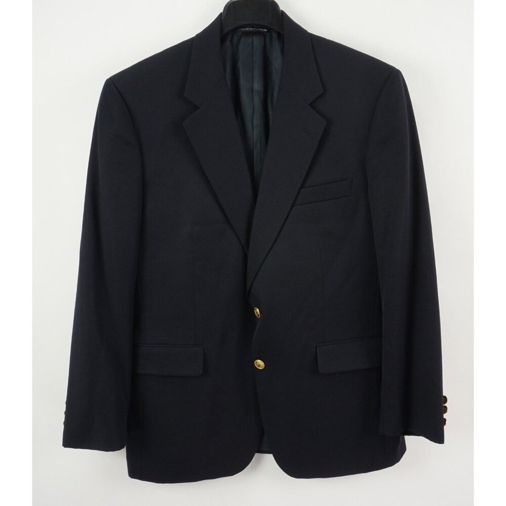 Vintage Aquascutum Union Made Gold Button Blazer Men's 42R Navy Blue Wool Vented